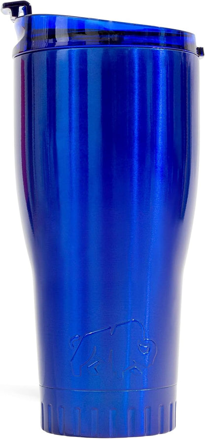 Double Walled Vacuum Insulated Stainless Steel Tumbler With Flip Top Lid Keeps Hot and Cold, Travel Coffee Mug Leakproof Lid, 30 Ounces, Matte Teal Blue