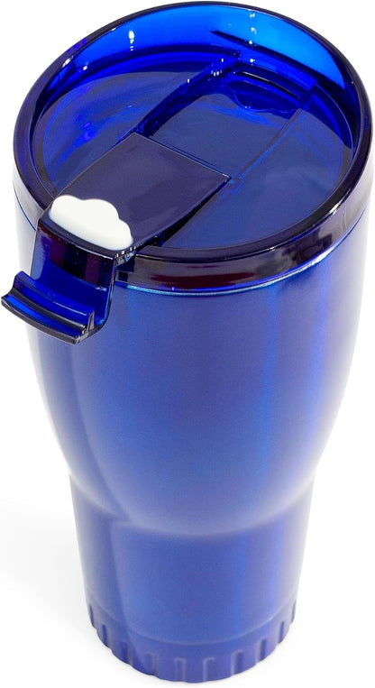 Double Walled Vacuum Insulated Stainless Steel Tumbler With Flip Top Lid Keeps Hot and Cold, Travel Coffee Mug Leakproof Lid, 30 Ounces, Matte Teal Blue