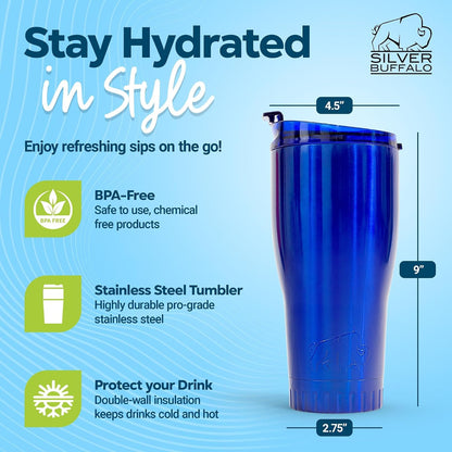 Double Walled Vacuum Insulated Stainless Steel Tumbler With Flip Top Lid Keeps Hot and Cold, Travel Coffee Mug Leakproof Lid, 30 Ounces, Matte Teal Blue