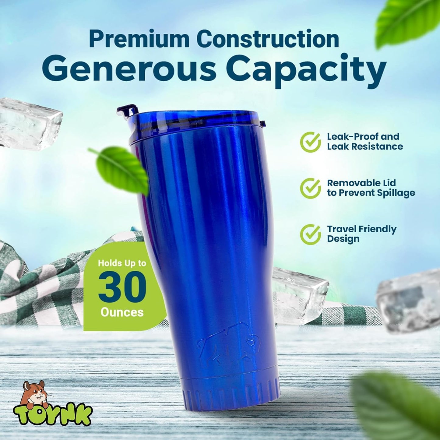 Double Walled Vacuum Insulated Stainless Steel Tumbler With Flip Top Lid Keeps Hot and Cold, Travel Coffee Mug Leakproof Lid, 30 Ounces, Matte Teal Blue