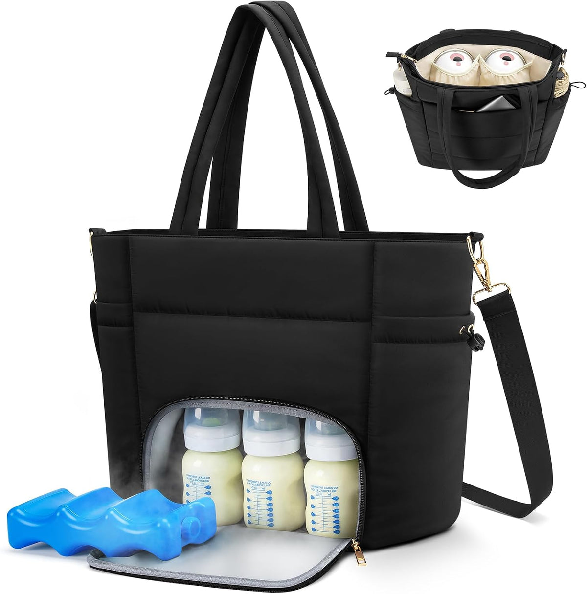 Wearable Breast Pump Bag for Working Moms – Insulated Breastmilk Cooler Tote with Laptop Sleeve & Ice Pack, Breast Pump Bag for Momcozy M5/M6/S12 for eufy Pump, Travel Nursing Baby Bottle Cooler Bag