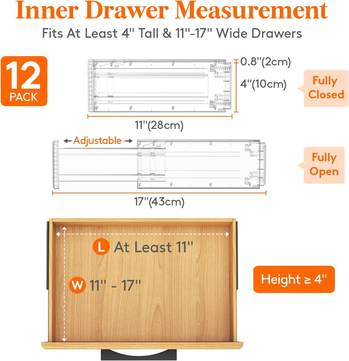 4" High Upgrade Drawer Divider, Adjustable Drawer Organizer Clothes