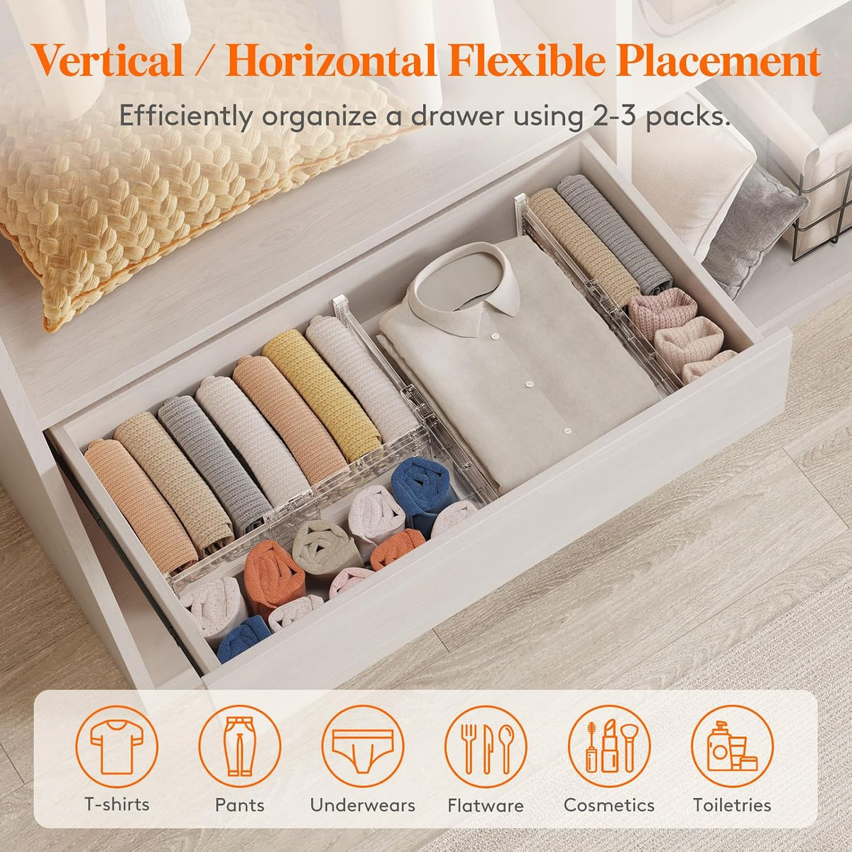 4" High Upgrade Drawer Divider, Adjustable Drawer Organizer Clothes