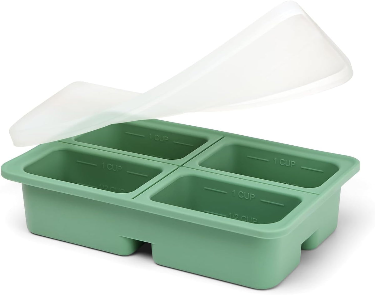 Sturdy Silicone Freezer Tray with Lid – Soup & Meal Prep Tray, 1 Cup Portion Cubes for Food Storage, Leak-Proof BPA-Free Mold, Easy Release