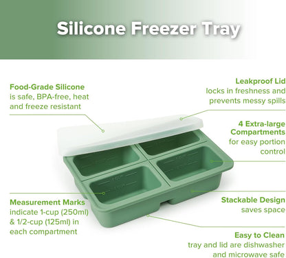 Sturdy Silicone Freezer Tray with Lid – Soup & Meal Prep Tray, 1 Cup Portion Cubes for Food Storage, Leak-Proof BPA-Free Mold, Easy Release