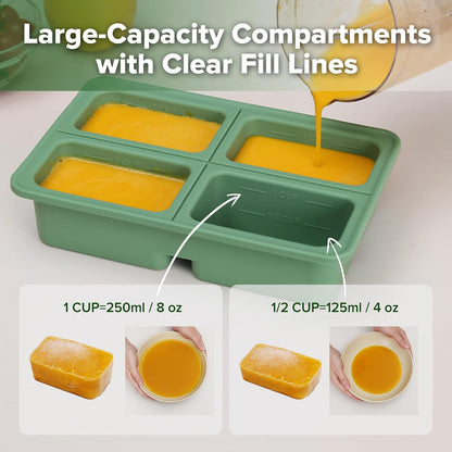 Sturdy Silicone Freezer Tray with Lid – Soup & Meal Prep Tray, 1 Cup Portion Cubes for Food Storage, Leak-Proof BPA-Free Mold, Easy Release