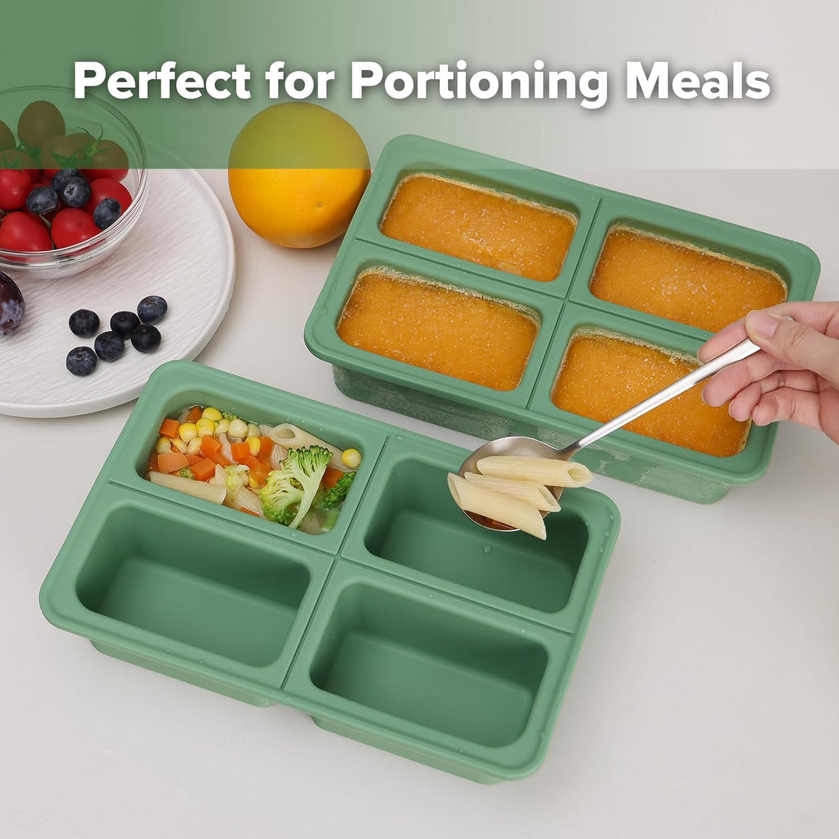 Sturdy Silicone Freezer Tray with Lid – Soup & Meal Prep Tray, 1 Cup Portion Cubes for Food Storage, Leak-Proof BPA-Free Mold, Easy Release
