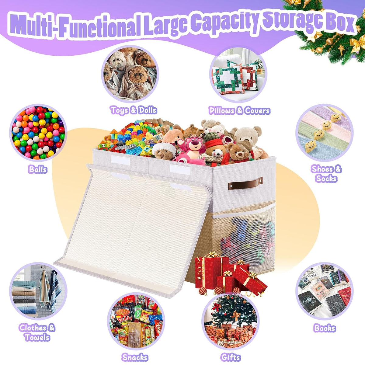 Large Toy Box, Collapsible Storage Bins with Lids, Toy Storage Organizer Toddler Bin Boxes for Kids, Boys, Girls, Toys Chest Storage Basket for Nursery, Living Room, Playroom, Bedroom, Gray