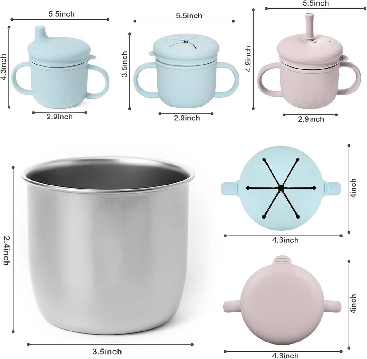 2 Pack Stainless Steel Toddler Snack Cups No Spill, 10oz BPA-Free Detachable Snack Cups with Silicone Lids, Reusable Multifunctional Snack Containers for Toddler and Baby