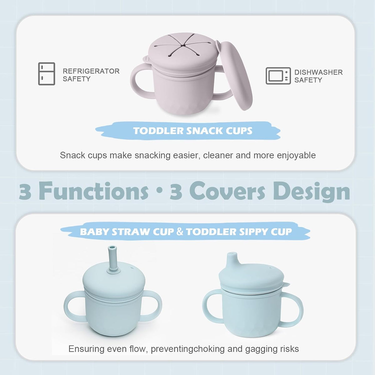 2 Pack Stainless Steel Toddler Snack Cups No Spill, 10oz BPA-Free Detachable Snack Cups with Silicone Lids, Reusable Multifunctional Snack Containers for Toddler and Baby
