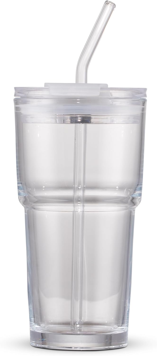 15oz Glass Iced Coffee Cup With Lid And Straw, Reusable Transparent Travel Water Cup, Suitable For Home, Office, And Outdoor Use