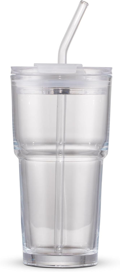 15oz Glass Iced Coffee Cup With Lid And Straw, Reusable Transparent Travel Water Cup, Suitable For Home, Office, And Outdoor Use