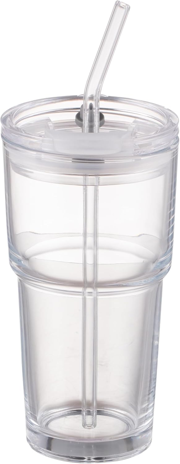 15oz Glass Iced Coffee Cup With Lid And Straw, Reusable Transparent Travel Water Cup, Suitable For Home, Office, And Outdoor Use