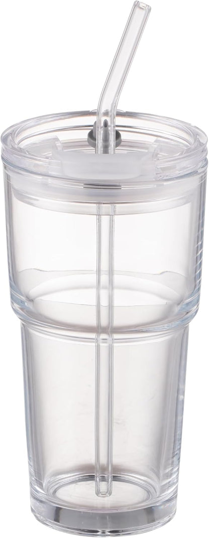 15oz Glass Iced Coffee Cup With Lid And Straw, Reusable Transparent Travel Water Cup, Suitable For Home, Office, And Outdoor Use