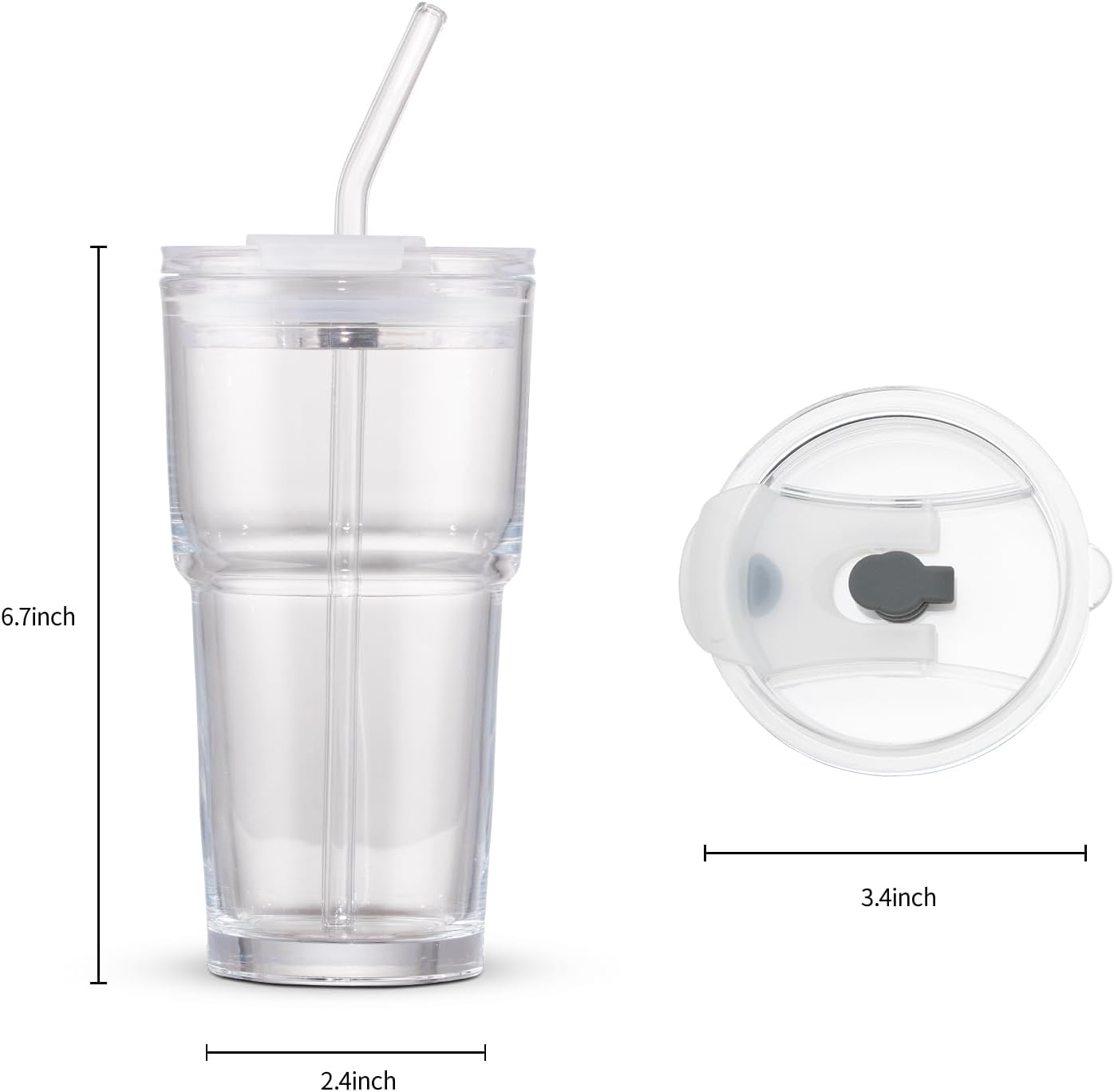 15oz Glass Iced Coffee Cup With Lid And Straw, Reusable Transparent Travel Water Cup, Suitable For Home, Office, And Outdoor Use