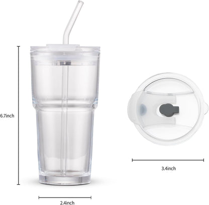 15oz Glass Iced Coffee Cup With Lid And Straw, Reusable Transparent Travel Water Cup, Suitable For Home, Office, And Outdoor Use