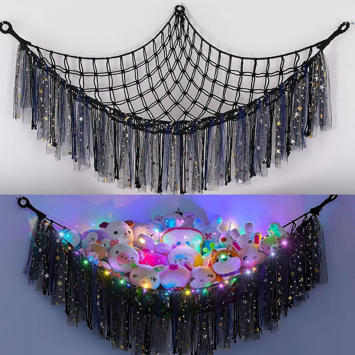 Stuffed Animals Net LED Light Toy Hammock for Kids Bedroom Storage