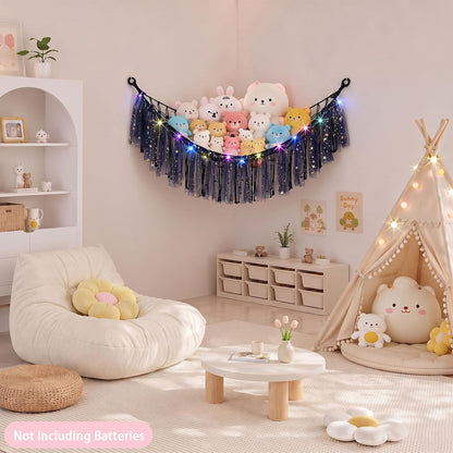 Stuffed Animals Net LED Light Toy Hammock for Kids Bedroom Storage