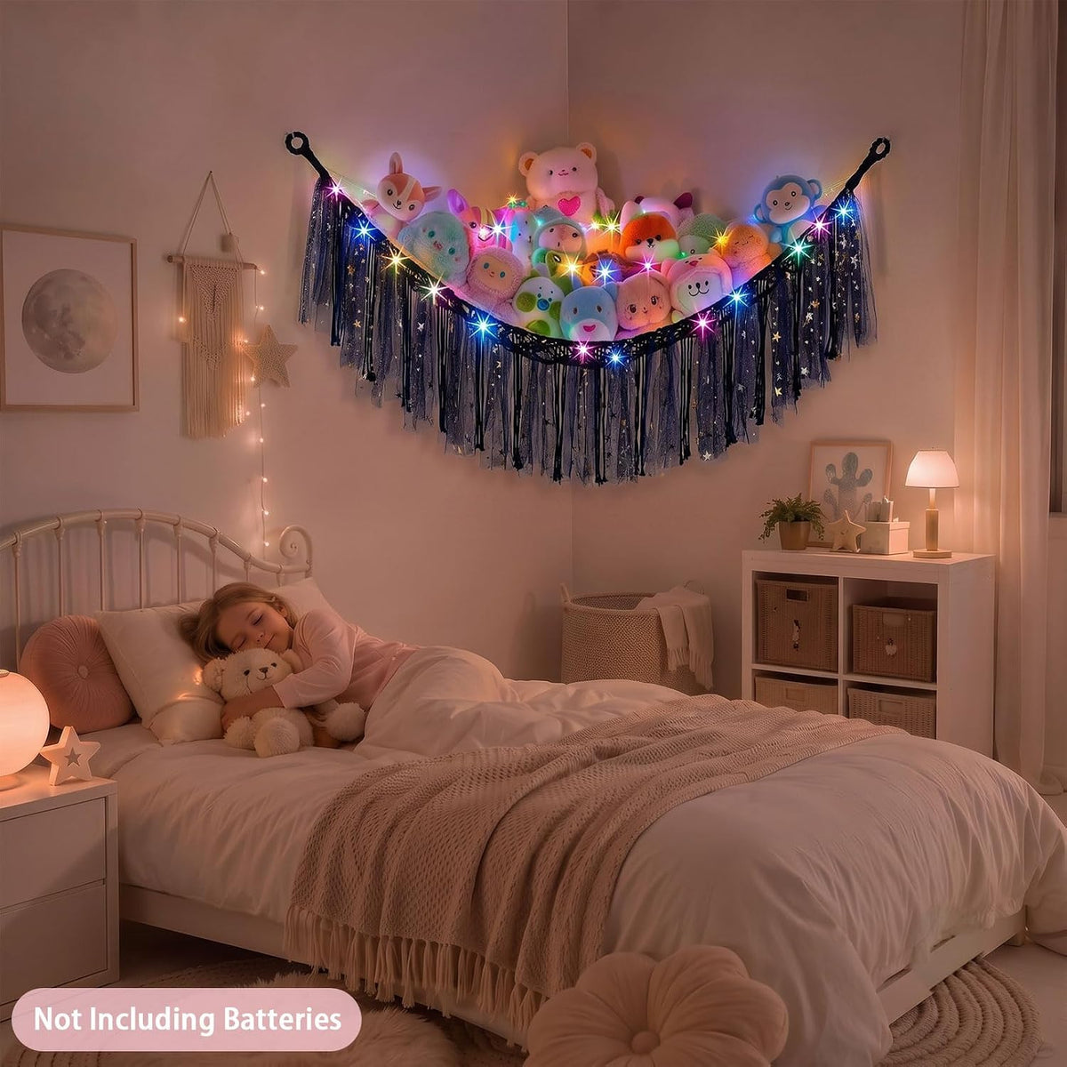 Stuffed Animals Net LED Light Toy Hammock for Kids Bedroom Storage