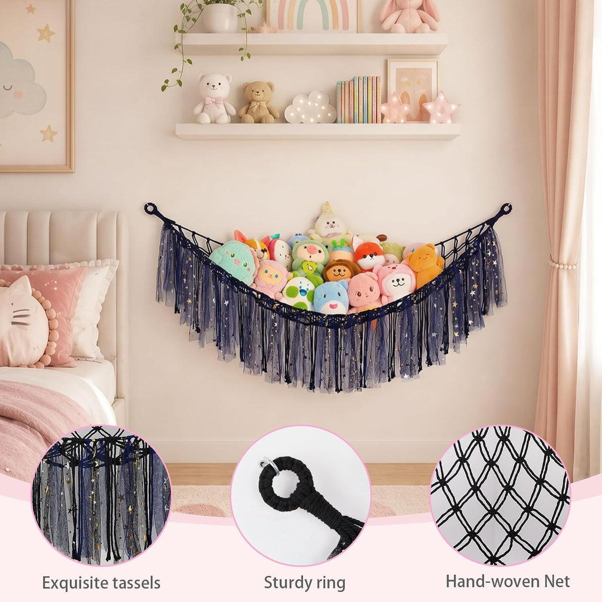 Stuffed Animals Net LED Light Toy Hammock for Kids Bedroom Storage