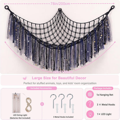 Stuffed Animals Net LED Light Toy Hammock for Kids Bedroom Storage