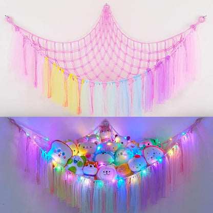 Stuffed Animals Net LED Light Toy Hammock for Kids Bedroom Storage