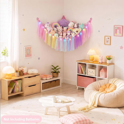 Stuffed Animals Net LED Light Toy Hammock for Kids Bedroom Storage
