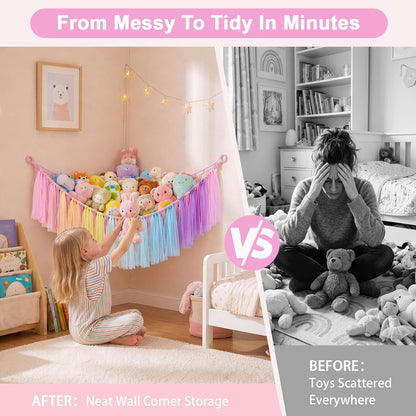 Stuffed Animals Net LED Light Toy Hammock for Kids Bedroom Storage
