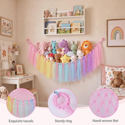 Stuffed Animals Net LED Light Toy Hammock for Kids Bedroom Storage