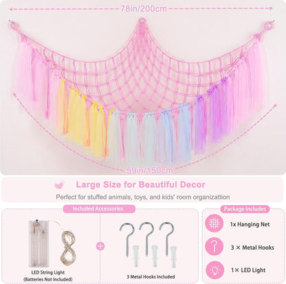 Stuffed Animals Net LED Light Toy Hammock for Kids Bedroom Storage