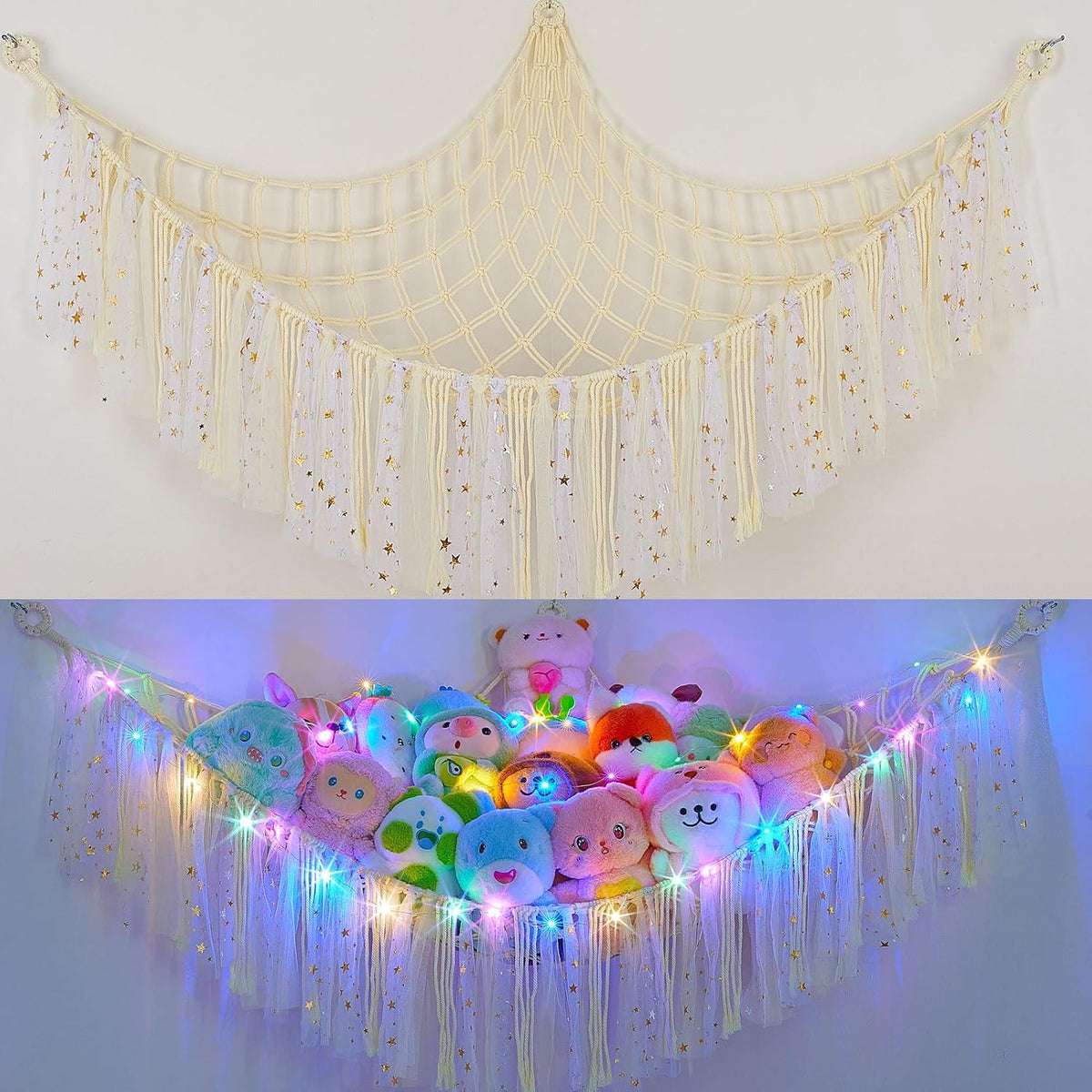 Stuffed Animals Net LED Light Toy Hammock for Kids Bedroom Storage
