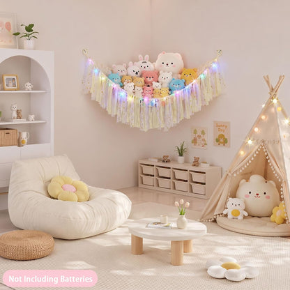 Stuffed Animals Net LED Light Toy Hammock for Kids Bedroom Storage