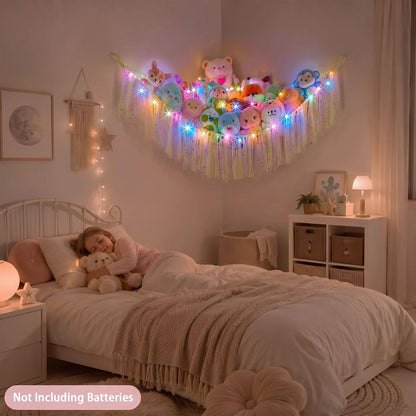 Stuffed Animals Net LED Light Toy Hammock for Kids Bedroom Storage