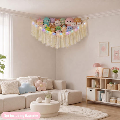 Stuffed Animals Net LED Light Toy Hammock for Kids Bedroom Storage
