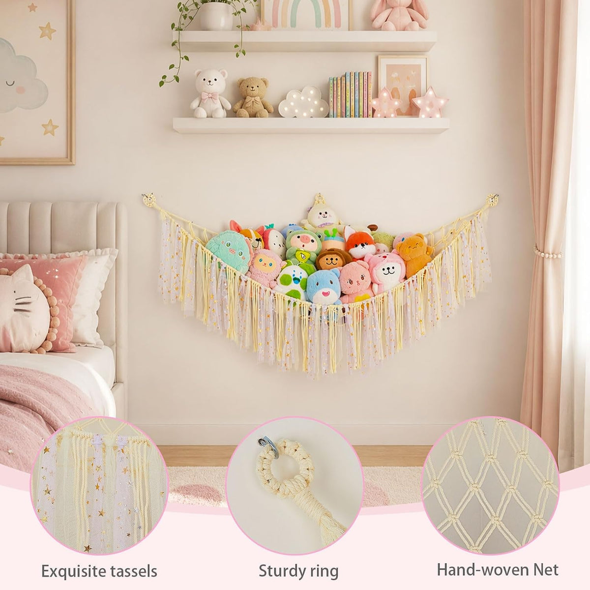 Stuffed Animals Net LED Light Toy Hammock for Kids Bedroom Storage