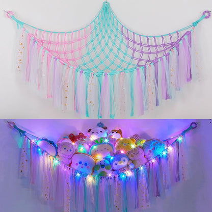 Stuffed Animals Net LED Light Toy Hammock for Kids Bedroom Storage