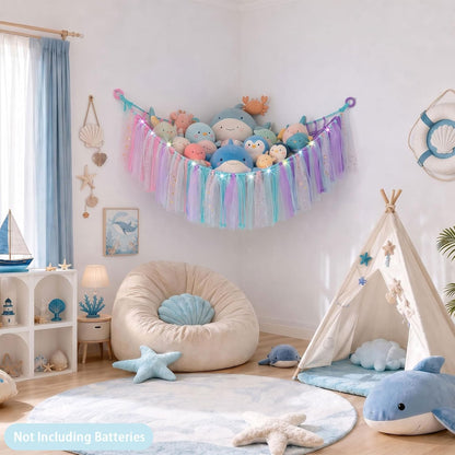 Stuffed Animals Net LED Light Toy Hammock for Kids Bedroom Storage