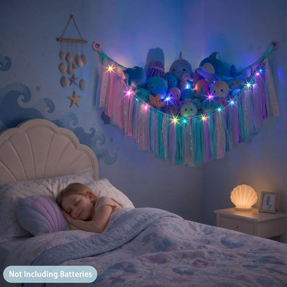 Stuffed Animals Net LED Light Toy Hammock for Kids Bedroom Storage