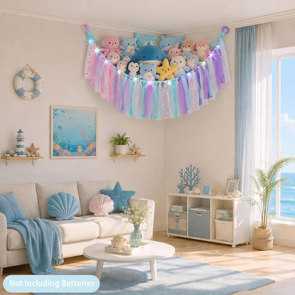 Stuffed Animals Net LED Light Toy Hammock for Kids Bedroom Storage