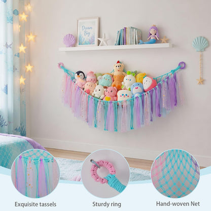 Stuffed Animals Net LED Light Toy Hammock for Kids Bedroom Storage