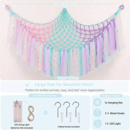 Stuffed Animals Net LED Light Toy Hammock for Kids Bedroom Storage
