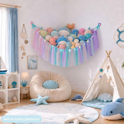 Stuffed Animals Net LED Light Toy Hammock for Kids Bedroom Storage