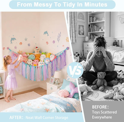 Stuffed Animals Net LED Light Toy Hammock for Kids Bedroom Storage