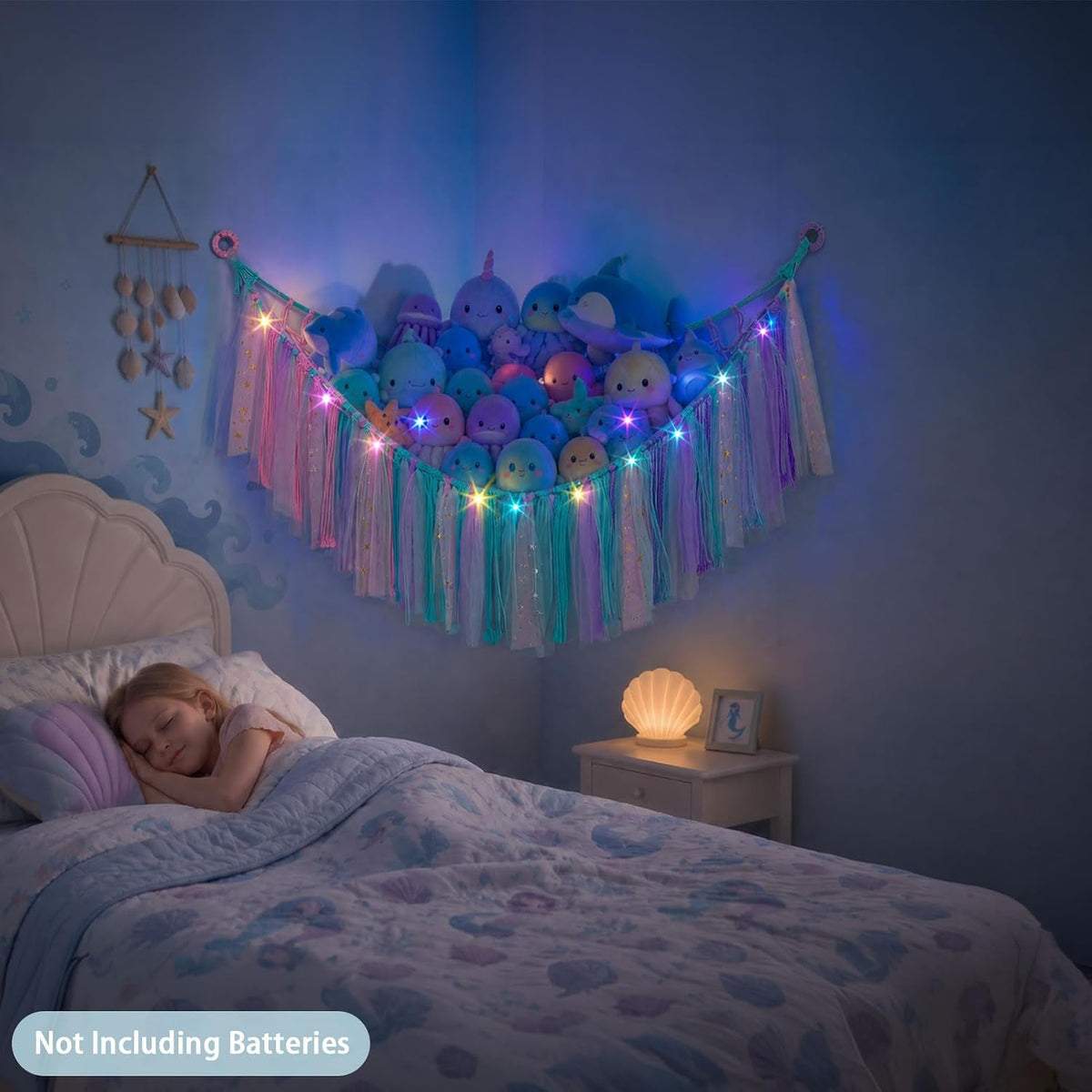 Stuffed Animals Net LED Light Toy Hammock for Kids Bedroom Storage