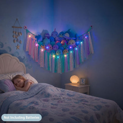 Stuffed Animals Net LED Light Toy Hammock for Kids Bedroom Storage