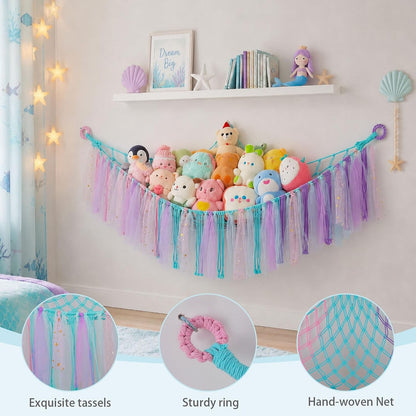 Stuffed Animals Net LED Light Toy Hammock for Kids Bedroom Storage