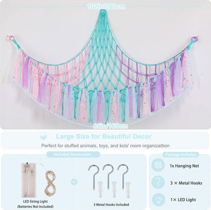 Stuffed Animals Net LED Light Toy Hammock for Kids Bedroom Storage