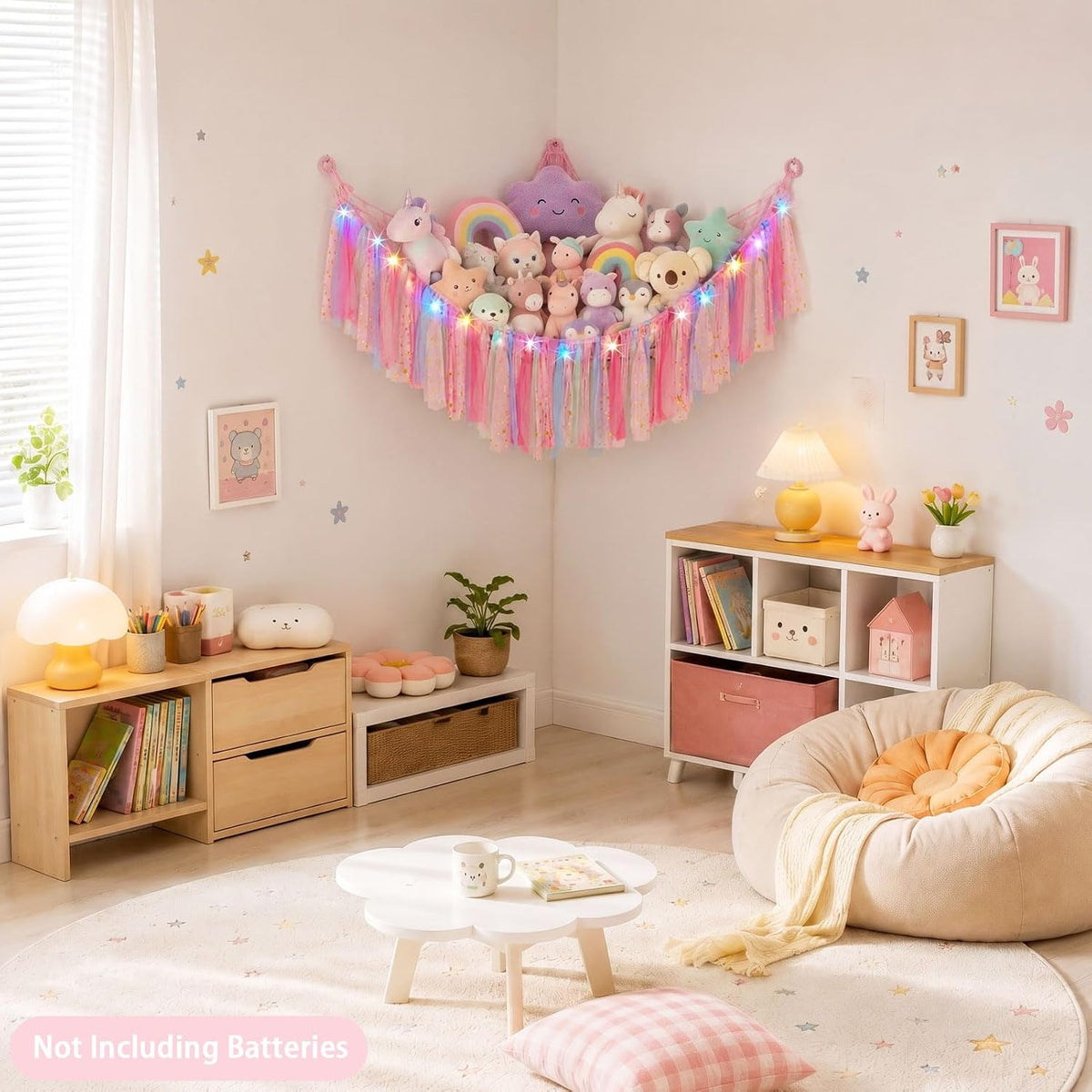 Stuffed Animals Net LED Light Toy Hammock for Kids Bedroom Storage