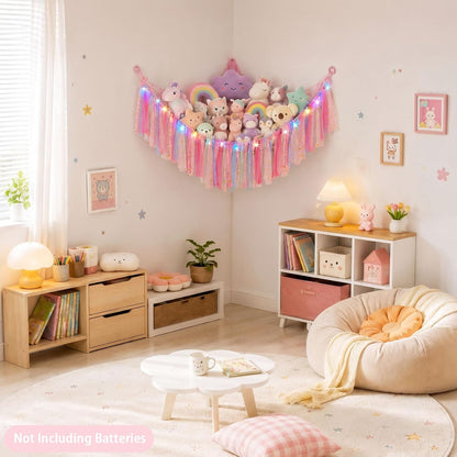 Stuffed Animals Net LED Light Toy Hammock for Kids Bedroom Storage