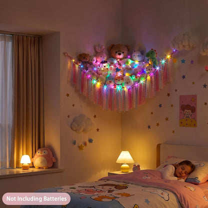 Stuffed Animals Net LED Light Toy Hammock for Kids Bedroom Storage